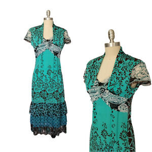 Anac Designed by Kimi Vintage Y2K Mesh Midi Dress Size M Blue Floral Polka Dot